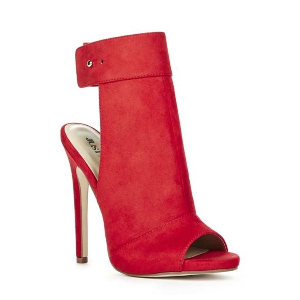 JUSTFAB Emerva Women's Red Sexy Peep-Toe, Ankle Strap Stiletto Heels Size 8.5